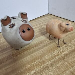 Vintage Style Ceramic Piggy Bank And Speckled Glaze Pottery Pig